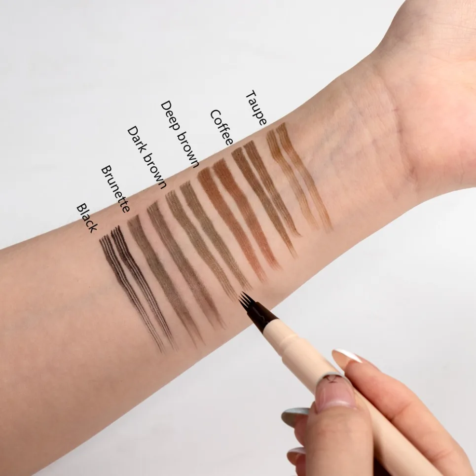 Crayon à sourcils 4 points, maquillage végétalien, vente en gros, marque privée, liquide imperméable, Ultra fin, naturel, 3D, Logo personnalisé