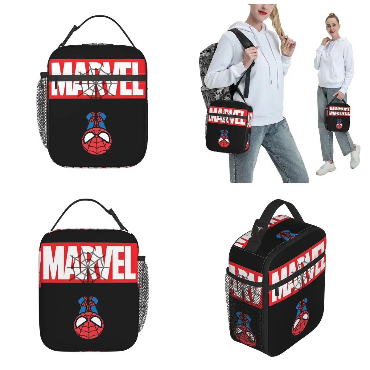 Marvel ถุงเก็บอาหารกระเป๋าใส่ข้าวกลางวันสไปเดอร์แมนกล่องเบนโตะระบายความร้อนแบบพกพาสำหรับไปโรงเรียนและสำนักงาน