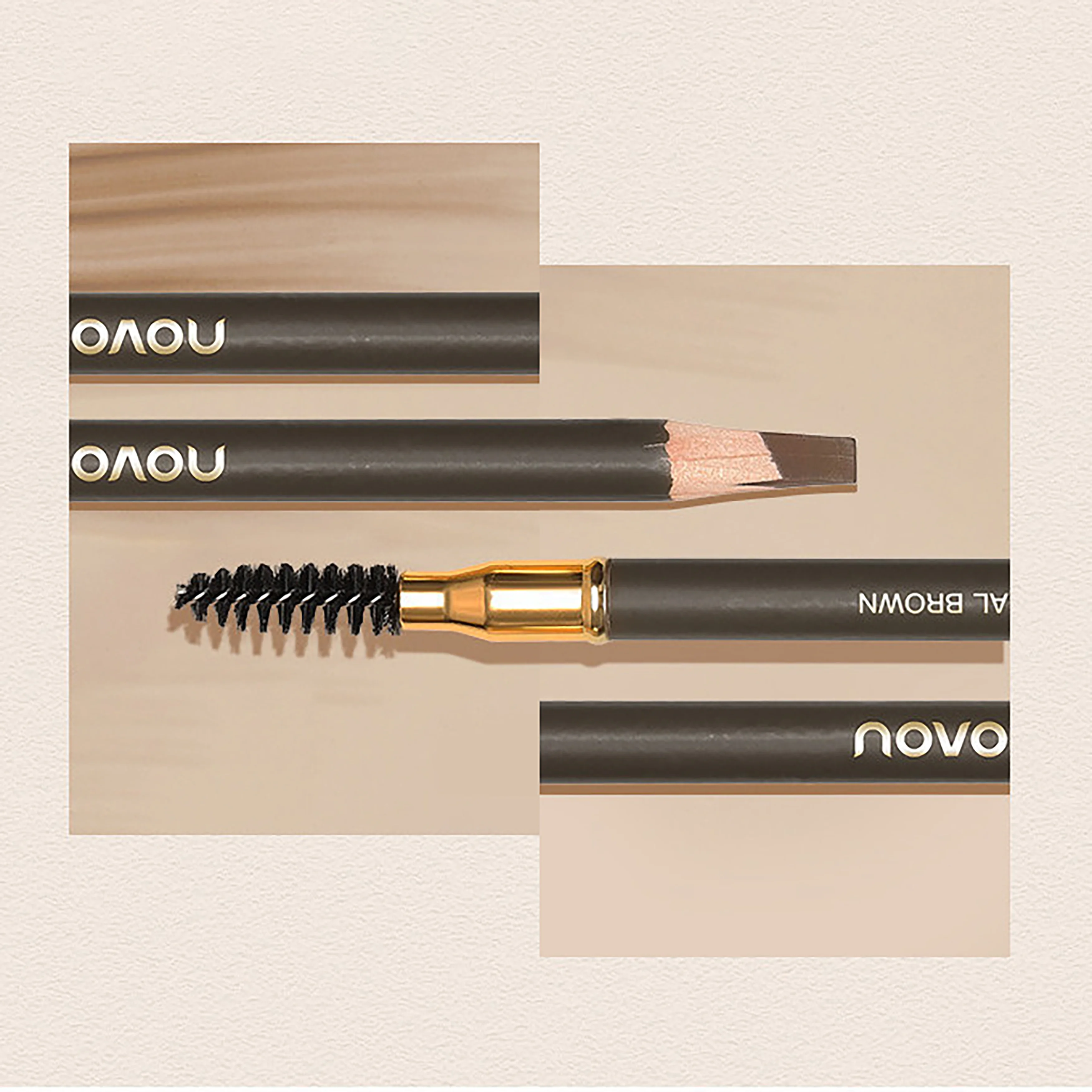 방수, 땀에 강함, 색이 바래지 않음, 오래 지속됨, 가는 팁의 덕빌, 초미세 이중 끝날로 연마된 눈썹 펜슬