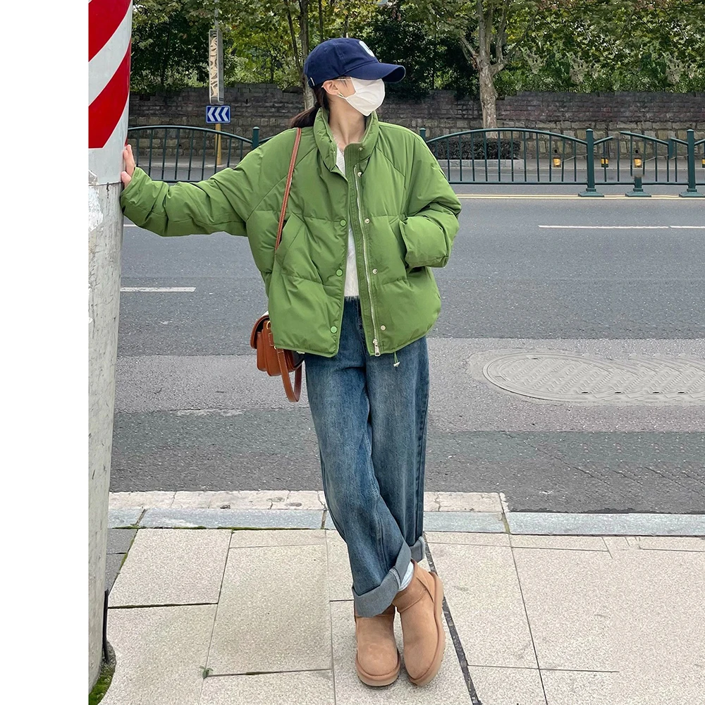 Winter Fashion Women Warm Down Cotton Short Jacket Thick Loose Cotton Overcoat Stand Collar Female Outwear Coats Green