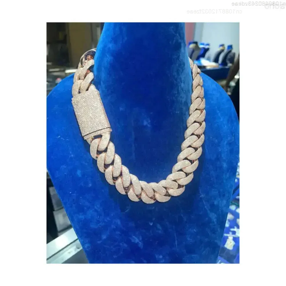 

Arrival 25mm Miami Cuban Link Chain Moissanite Diamond Stubbed 925 Sterling Silver Rose Gold Plated