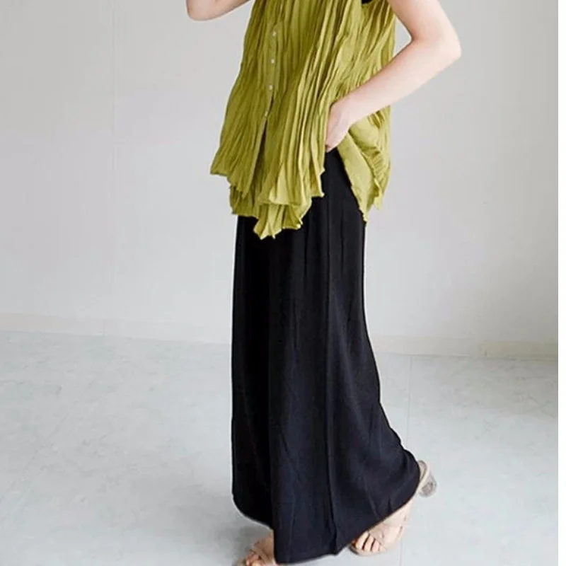 Trendy High Waist Wide Leg Pants Women's Casual Linen Autumn plus Size Versatile  Color Pants Japanese Sweet Sle