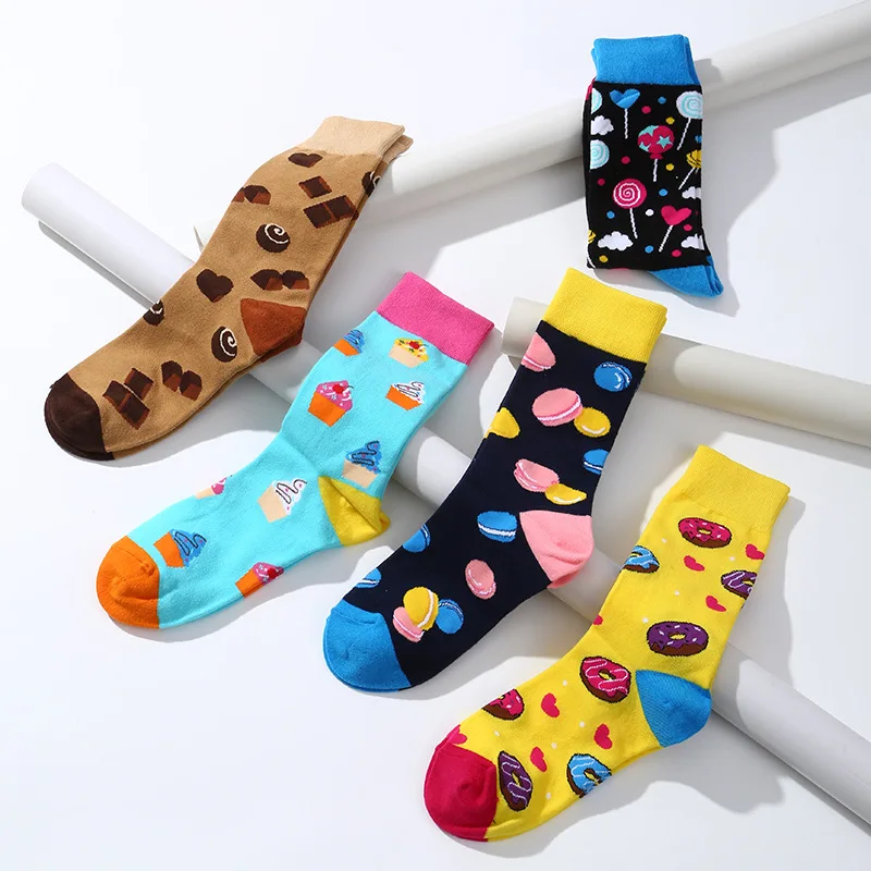 Women Happy Funny Socks with Printed Candy Food Art Cute Winter Socks with Cow Donut Ice cream Food Cotton Fashion Harajuku Sock