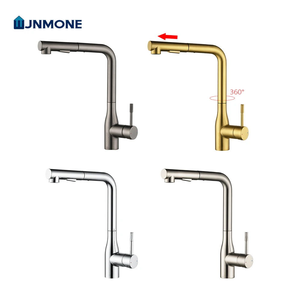 

Современный выдвижной кухонный смеситель с одним рычагом для горячей и холодной воды, кран для кухонной мойки, настольный, с одним отверстием, цвет серый металлик Хромированные краны для кухни Роскошные матовые золотые