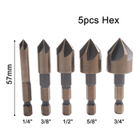 5Pcs Hex Shank Countersunk Drill Bit Set HSS 5 Flute Chamfering Countersink Drill Bit 82Degree Woodworking Spot Facer Tool