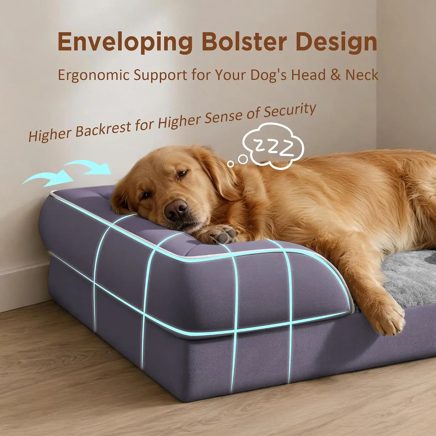 Comfort Expression Orthopedic Dog Bed Waterproof Egg Crate Foam Sofa Bed Washable Cover Purple