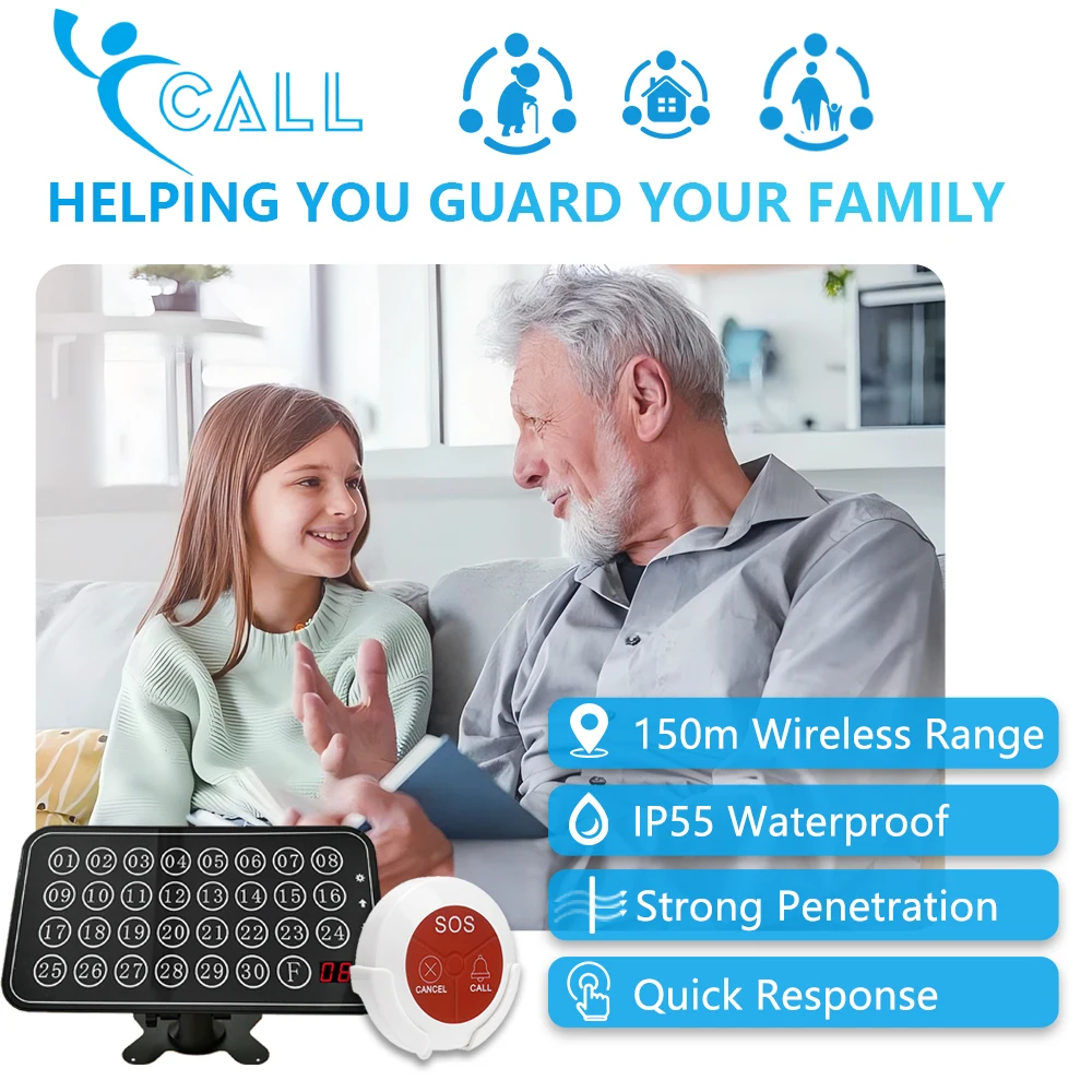 Ycall Caregiver Pagers Nurse Call Button System Wireless SOS Bell 1 Monitor 10 Patient Buzzer for Elder Hospital Nursing Home