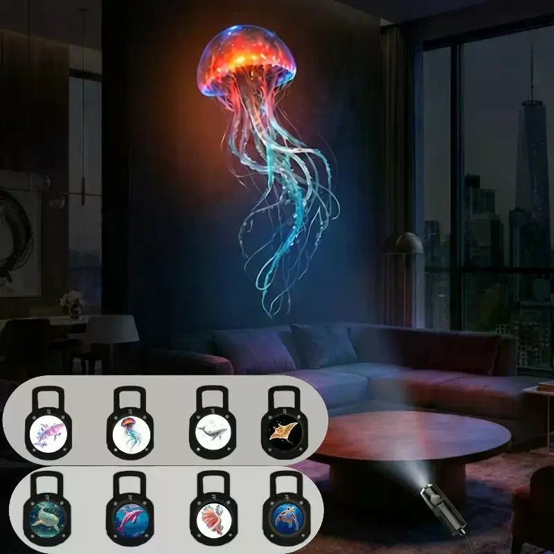 LED USB Projector Light Ocean Projection Lamp With 8pcs Marine Life Light Panels Ceiling Decorative Night Light