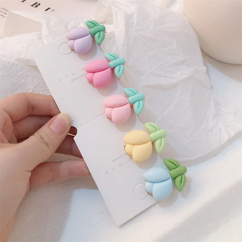 New Cute Girl Sweet Frosted Flowers Duckbill Clip Tulip Hair Clips Candy Color Side Bangs Card Hair Accessories Headwear