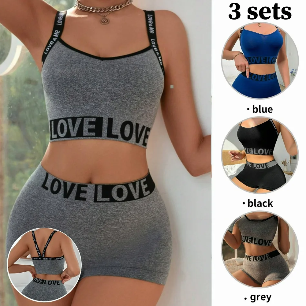 Women's fashion letter Sports bra set, Camisole vest, Beautiful back, flat angle pants, women's plus
