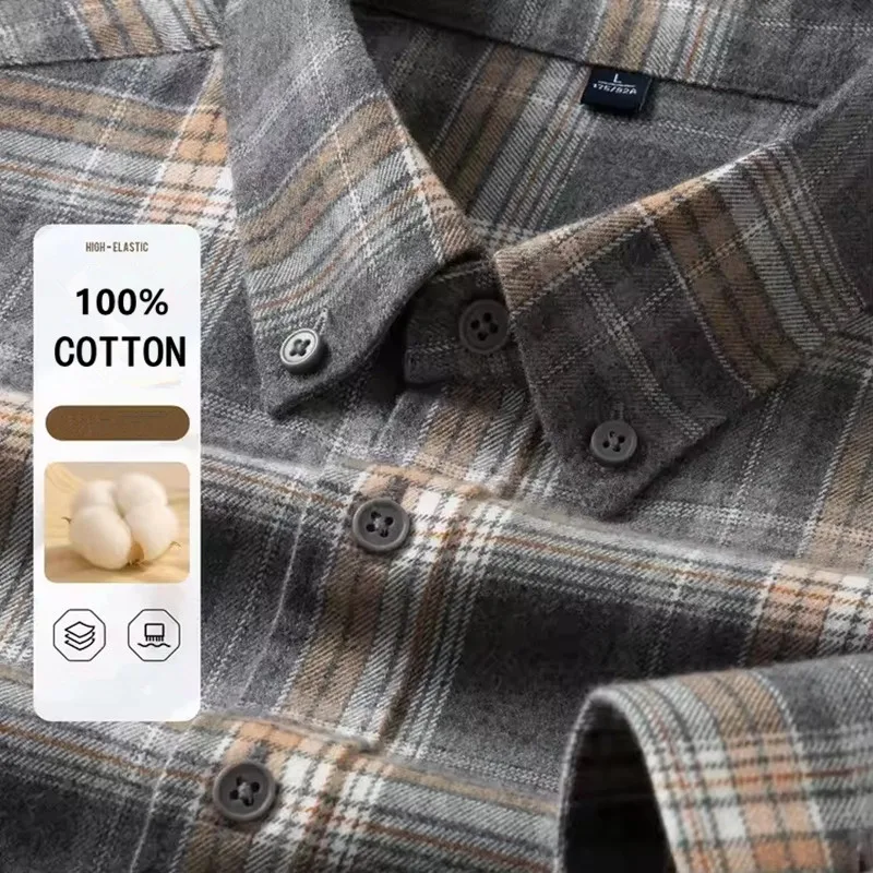 Quality 100% Cotton Plaid Flannel Shirt Casual Single Pocket Soft Thick Multi-Color Fashion Korean Style Autumn Oversized M~7XL