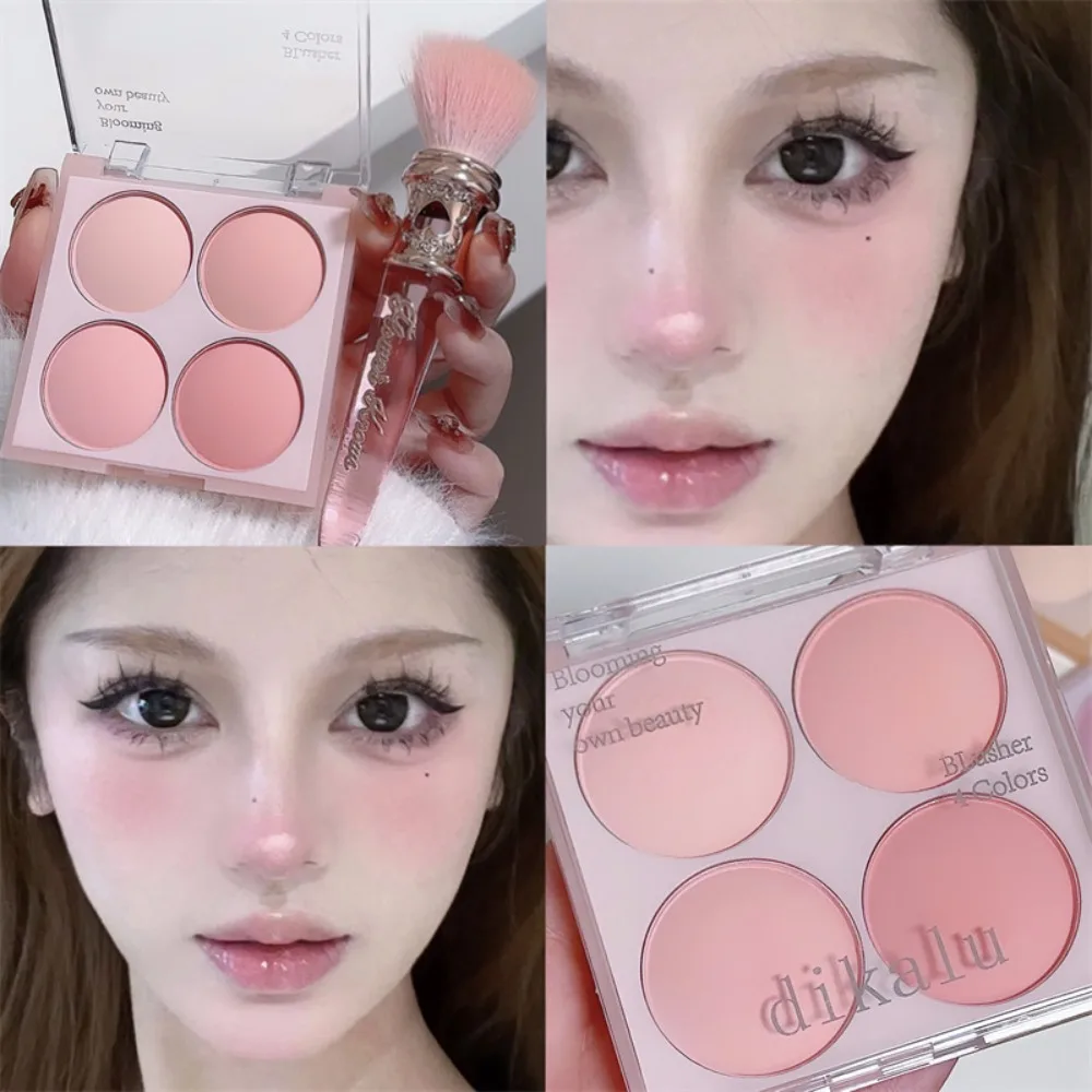 Nieuwe 4-kleuren Matte Blusher Matte Shimmer langdurige Poeder Blusher Gezicht Verhelderende Gezicht Verhelderende Poeder Cosmetica