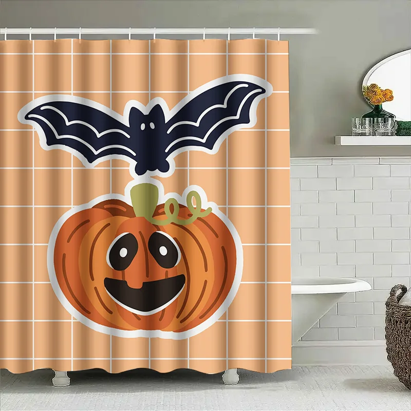 

Tuniu Cute Halloween Pumpkin Bat Shower Curtain for Bathroom Spooky Decor Funny Fall Theme Kids Girls Room