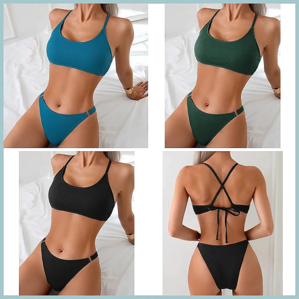 

Sexy Push Up Bikini Set 2026 Brazilian Swimwear for Women, Solid Color Bathing Suits