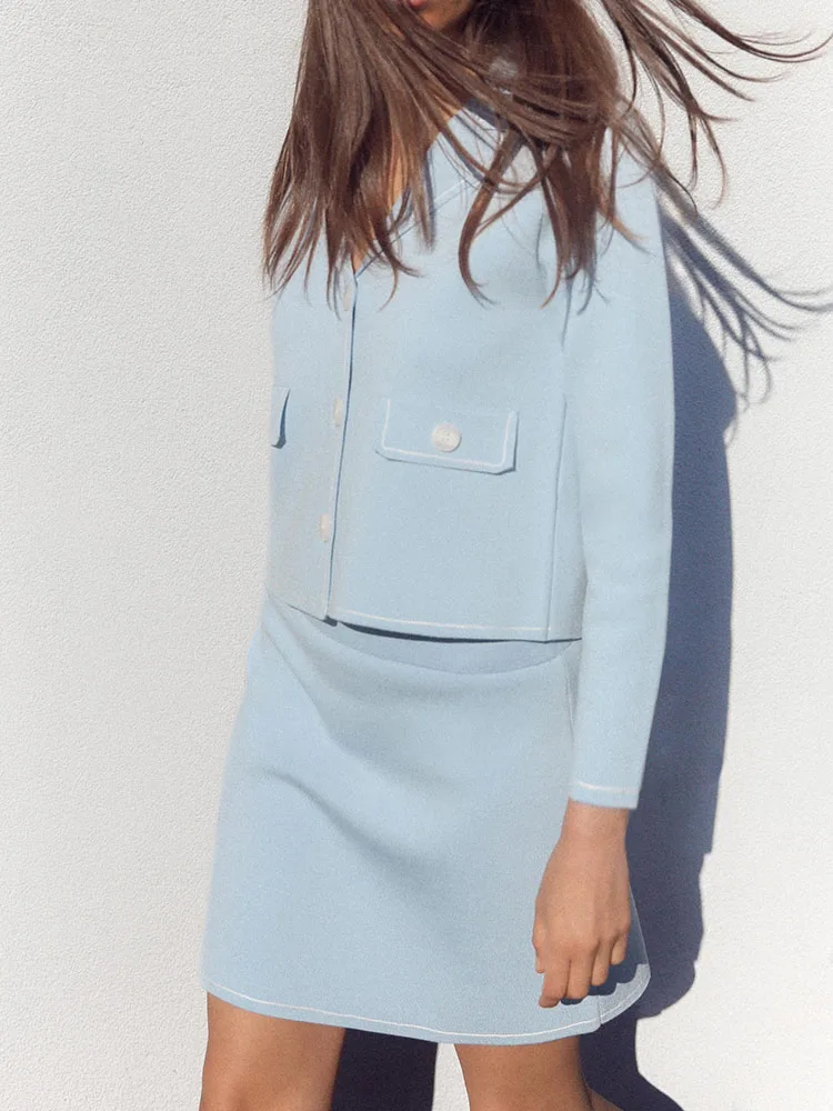 New Arrival Autumn Long Sve Women's Jaet  Skirt Commute Sle Faionable Knittedwear for Ladies