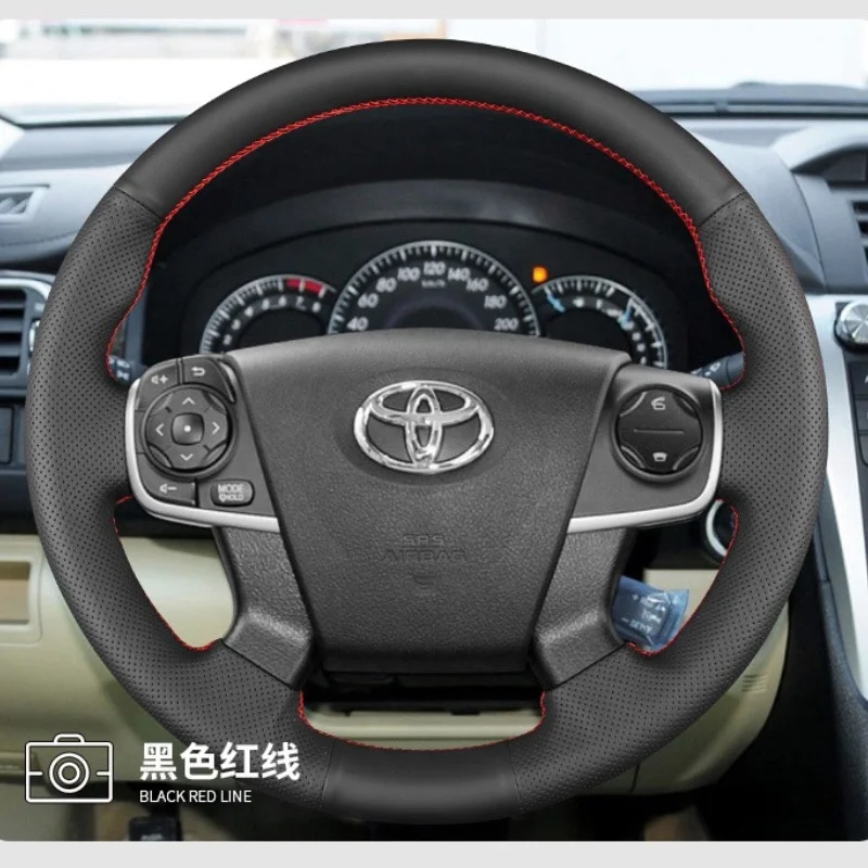 

For Toyota Camry 7th Steering Wheel Cover Genuine Leather Non-slip Hand-sewn 13 15 16 Customized Car Steering Wheel Braid Cover