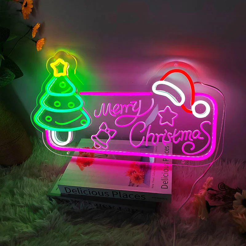 45cm frohe Weihnachten Neonlicht Party Dekoration Wohnkultur Wandbehang Licht USB mit Weihnachts baum Glocke Elch Santa Claus