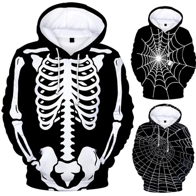 Unisex Hoodies Halloween Heren Skelet Kostuum Cosplay Hoodie Warme Herfst Winter Gothic Punk Jassen Sweatshirts Tops