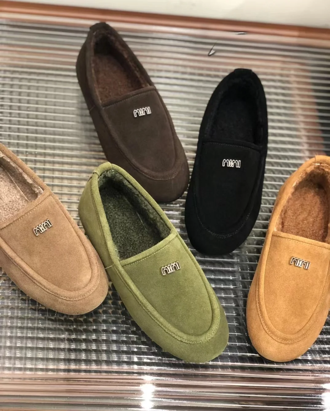 

uya Классические женские туфли на плоской подошве с мехом Slip-On oes Теплая кожаная шерстяная подкладка Fce Bean oes Повседневная обувь с круглым носком на низком каблуке