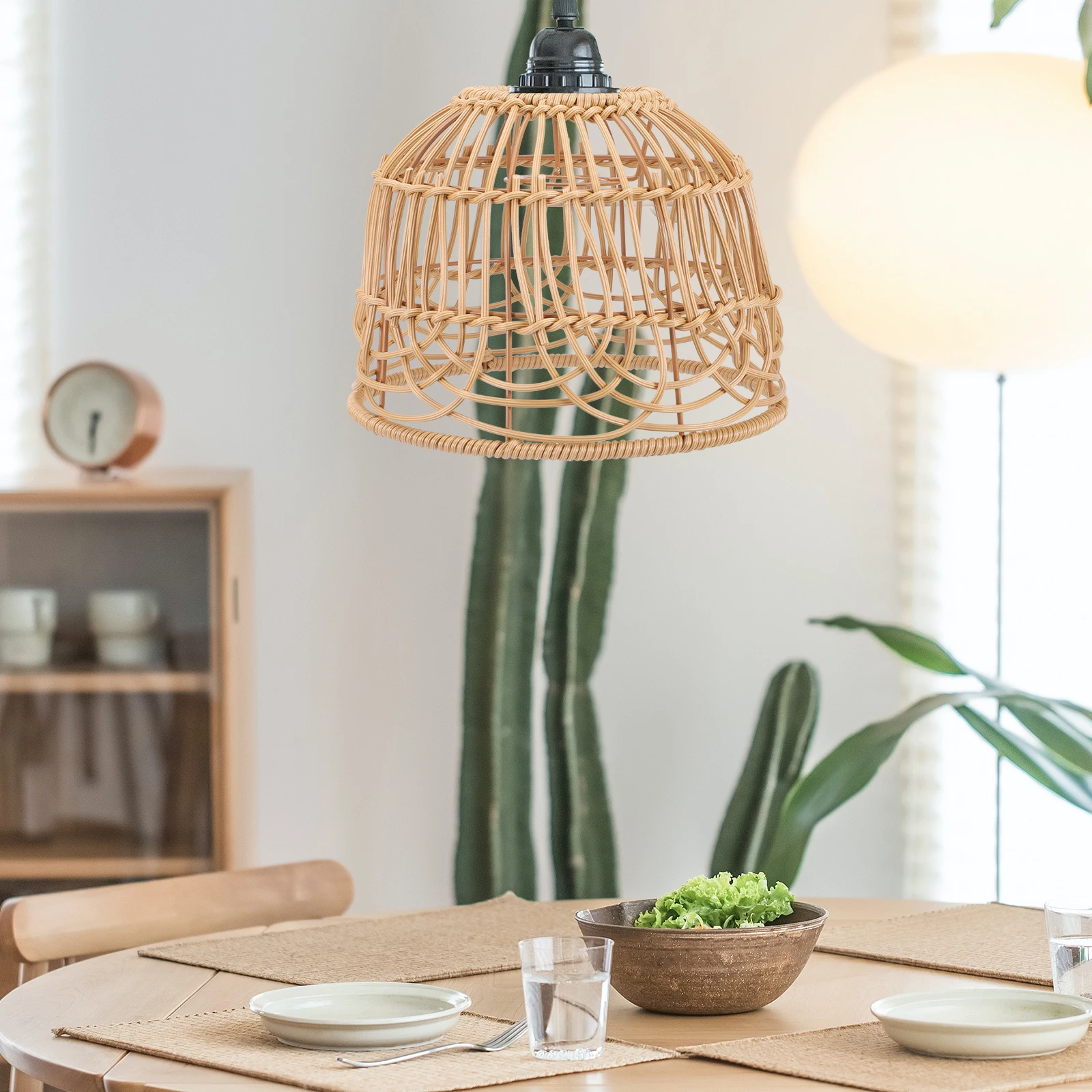 

Rustic Woven Lampshade Teacolored Pendant Light Cover for Study Room Imitation Rattan Shade Soft Light Plastic Material Stable