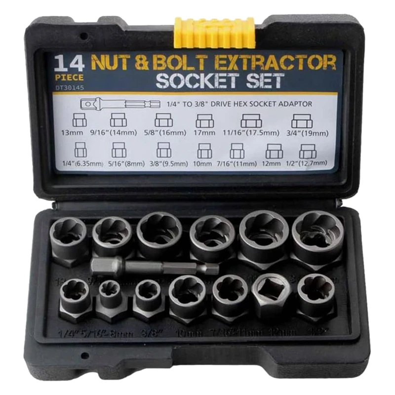 14Piece Stripped Lug Nut Remover Hex Adapter With Hex Adapter Extraction Socket Set