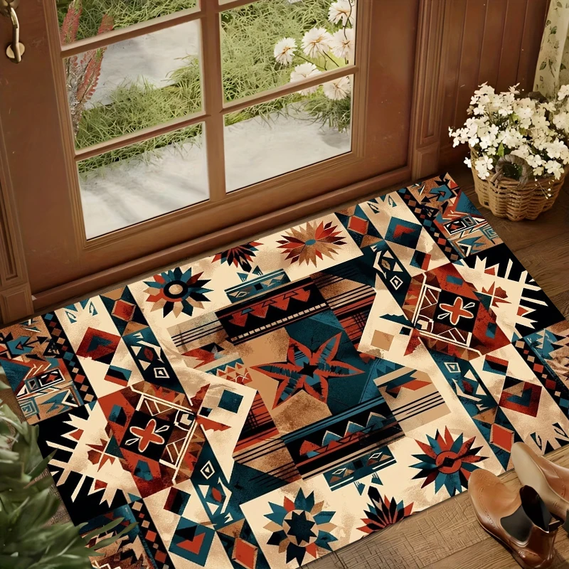 Ethnic Geometric Patchwork Carpet Retro Tribal Pattern Anti-slip Decorative Rug for Home Decor Multiple Sizes Available