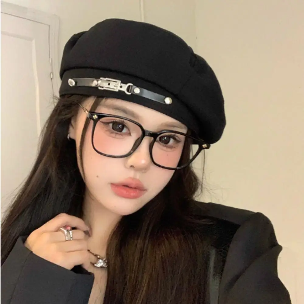 

Retro Handmade Beret Cap Spring Autumn Women Black Beige Beret Khaki Painter Hat Female Temperament Sense Cap With Metal Buckle