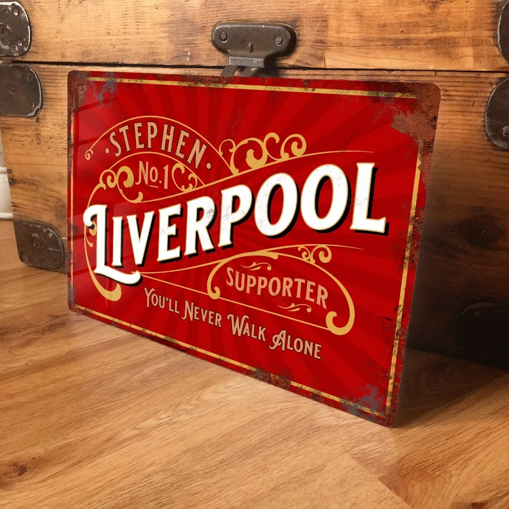 Placa de Metal do Liverpool Football - Placa Vintage Retro, Decoração para Fãs, Arte de Parede, Placa Decorativa de Metal Retro, Não Personalizada