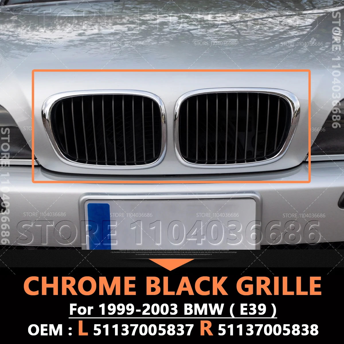 

Для BMW 525i 528i 530i 540i M5 (E39) гг. 1999-2003 гг., хромированная черная передняя решетка почек, автомобильные аксессуары 51137005837 51137005838