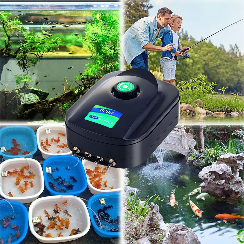 SOBO حوض السمك مضخة أكسجين ضاغط الهواء قابل للتعديل تدفق الهواء لخزان الأسماك وحوض السمك مضخات الأكسجين الملحقات