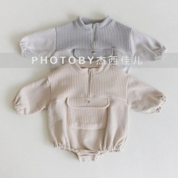 

Onesie 2025 Autumn New Korean Style Children's Clothing Boys and Girls Fashion Splicing Corduroy Onesie Casual Simple All Match