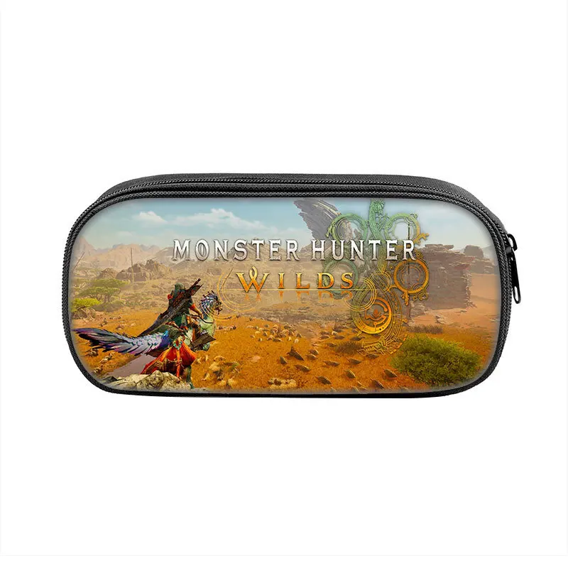 Student Large Storage Students School Gift Pencilcases Monster Hunter Wilds Pencil Cases Lovely Win Save Hope Pen Holder Bag