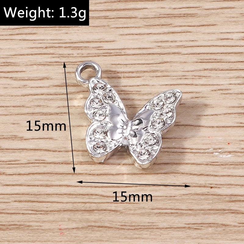 10 Stück niedliche Kristall-Metall-Tier-Schmetterlings-Anhänger für die Schmuckherstellung, Halsketten, Ohrringe, Armbänder, DIY-Bastelzubehör – Detail 7