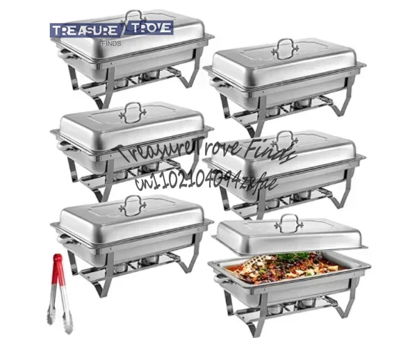 

Chafing Dish 6 Packs 8 Quart Stainless Steel folding Chafer Full Size Rectangular Chafers for Catering Buffet Warmer Set