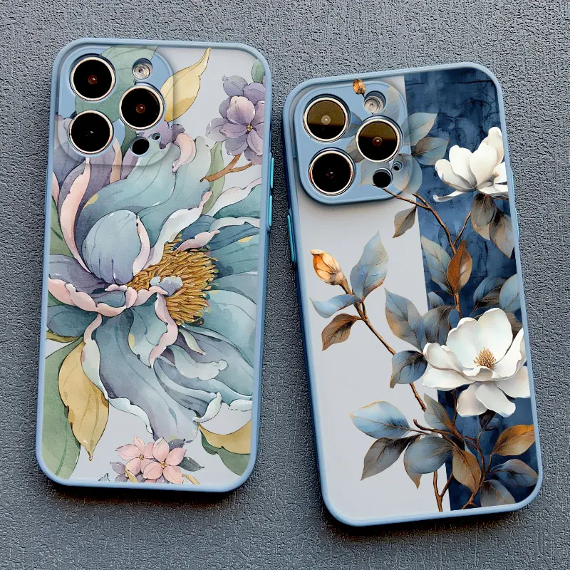 Vintage Flower Phone Case For iPhone 12 11 13 Pro Max Mini 16 15 14 Pro Max X XR XS 8 7 14 15 Plus SE Butterfly Plant Back Cover