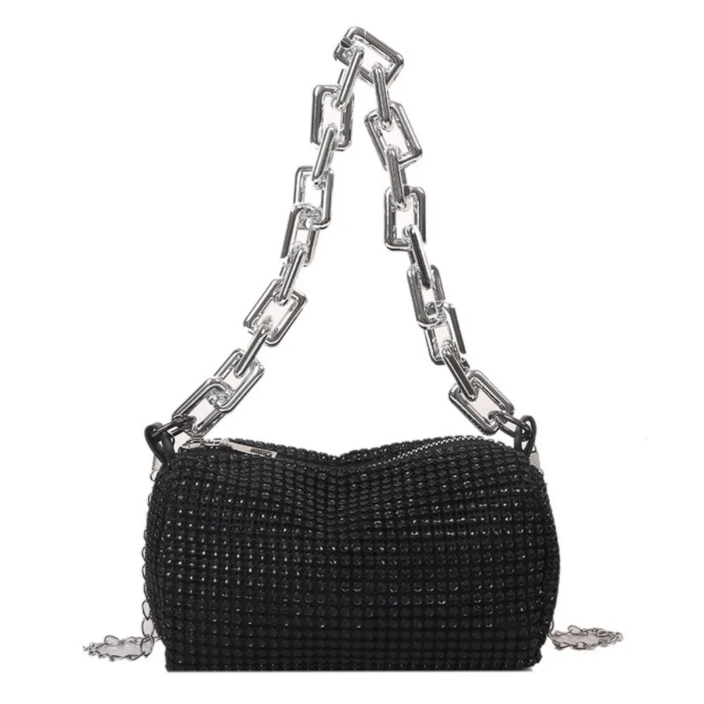 

Retro Large Capacity Rhinestone Handbag Chain Phone Bag Small Square Bag Pillow Bag Zipper Women Shoulder Bag Ladies
