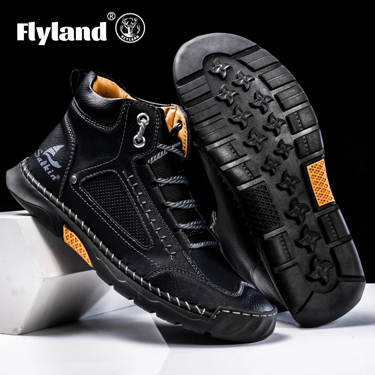 FLYLAND Men\'s Leather Ankle Boots Autumn Winter Mens Shoes Fashion Large Size Casual Boots