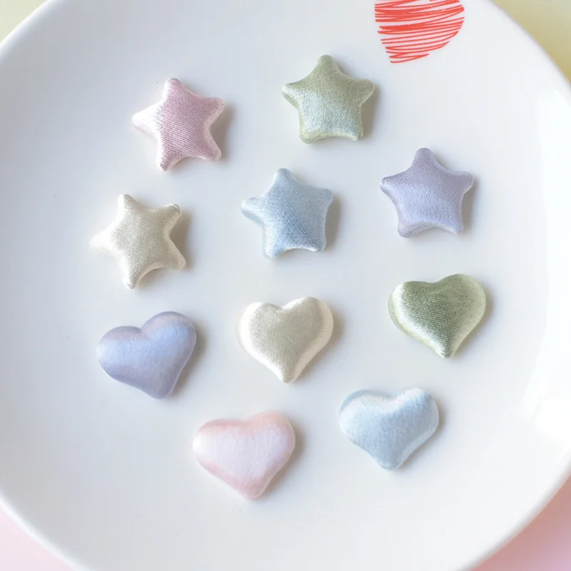 WFFNNKC 20-30PCS Satin Cloth Wrapped Buttons Patch Star Heart Flat Back Beads for Handmade Hairpin Earrings Decoration Supplies