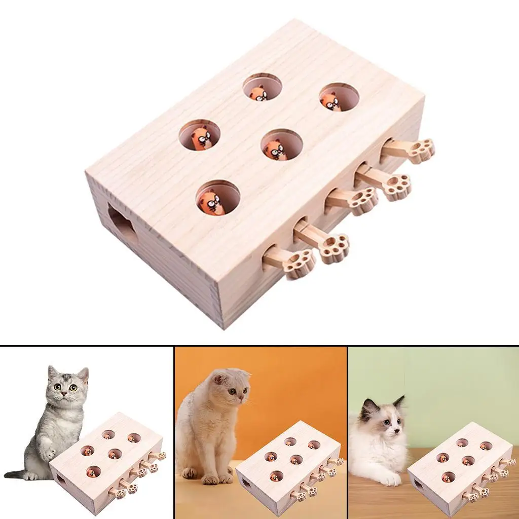 Cat Tease Punch Funny Interactive Toys Wood Whack Mouse Puzzle Box