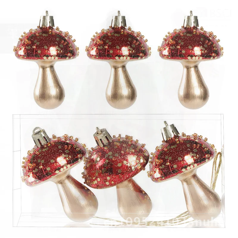 

Set of Three Electroplated Painted Mushroom Christmas Tree Ornaments Handmade Ball Shaped Festive Decorations for Party Family