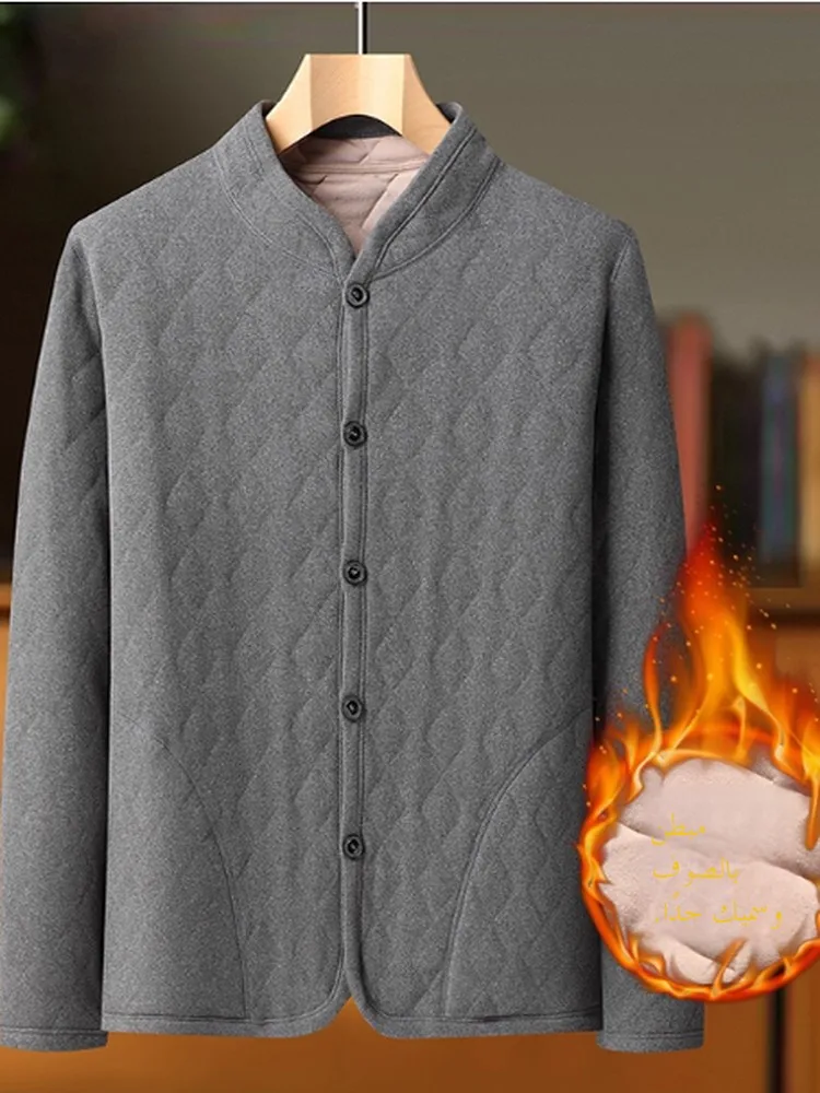 

Men's Thiened Fce Lined ort Cotton Jaet Winter Warm Inner Wear Slim Fit Dad Clothes Polyester Fiber Busin Casual