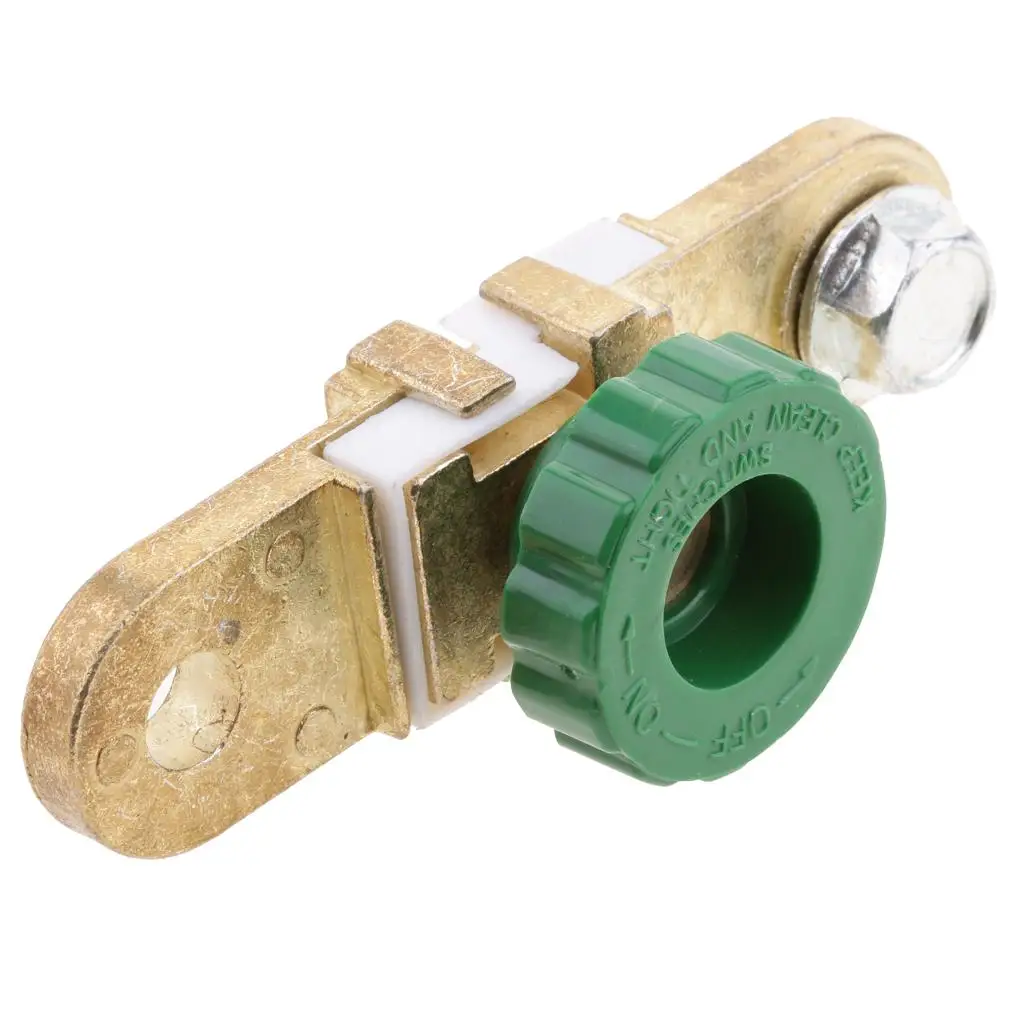 

Quick Cut Off Battery Disconnect Universal Terminal Shut Off Switch Golden Green for Automobile Electrical Safety