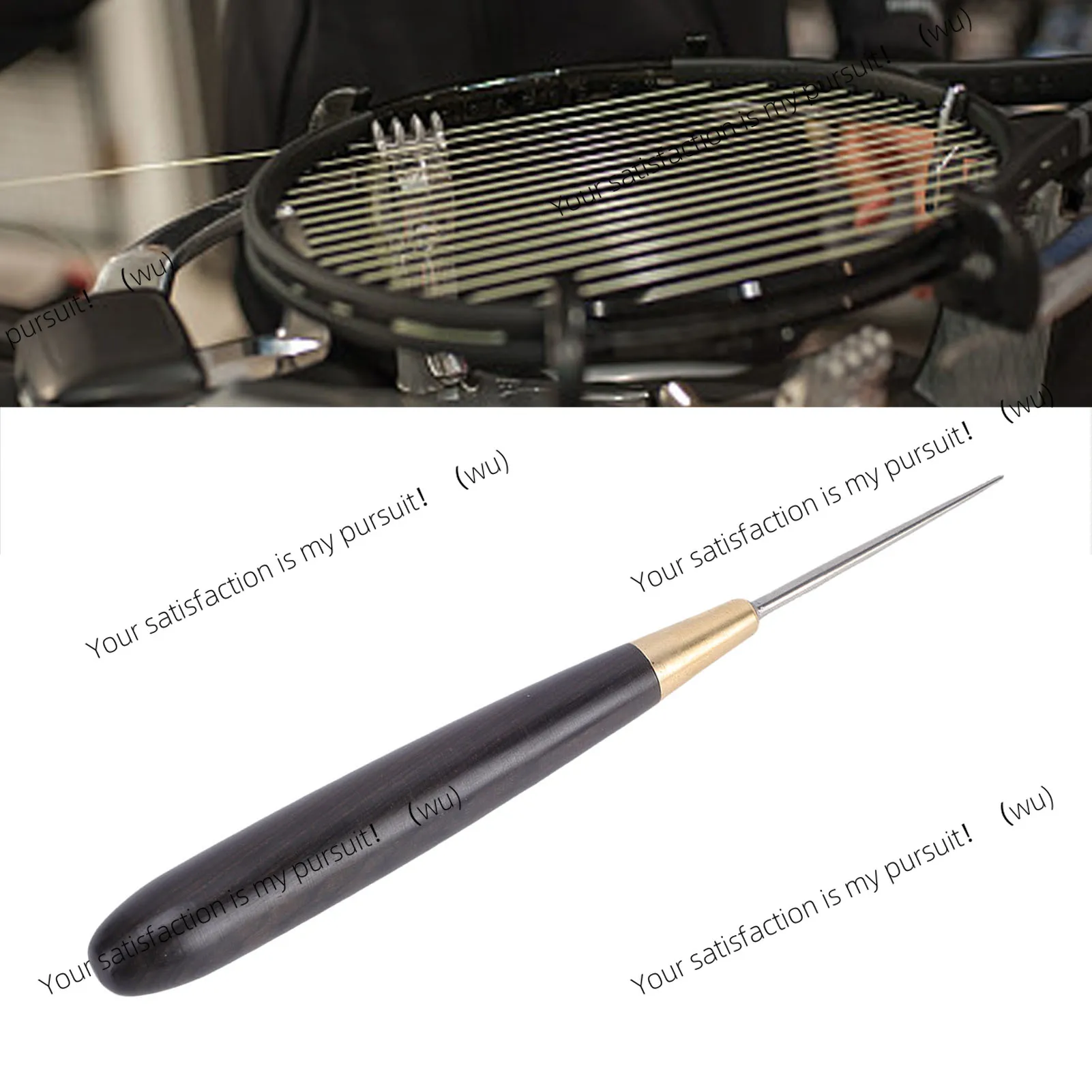 Racket Stringing Awl Portable Steel Badminton Racket String Assistance Awl Tool with Wooden Handle