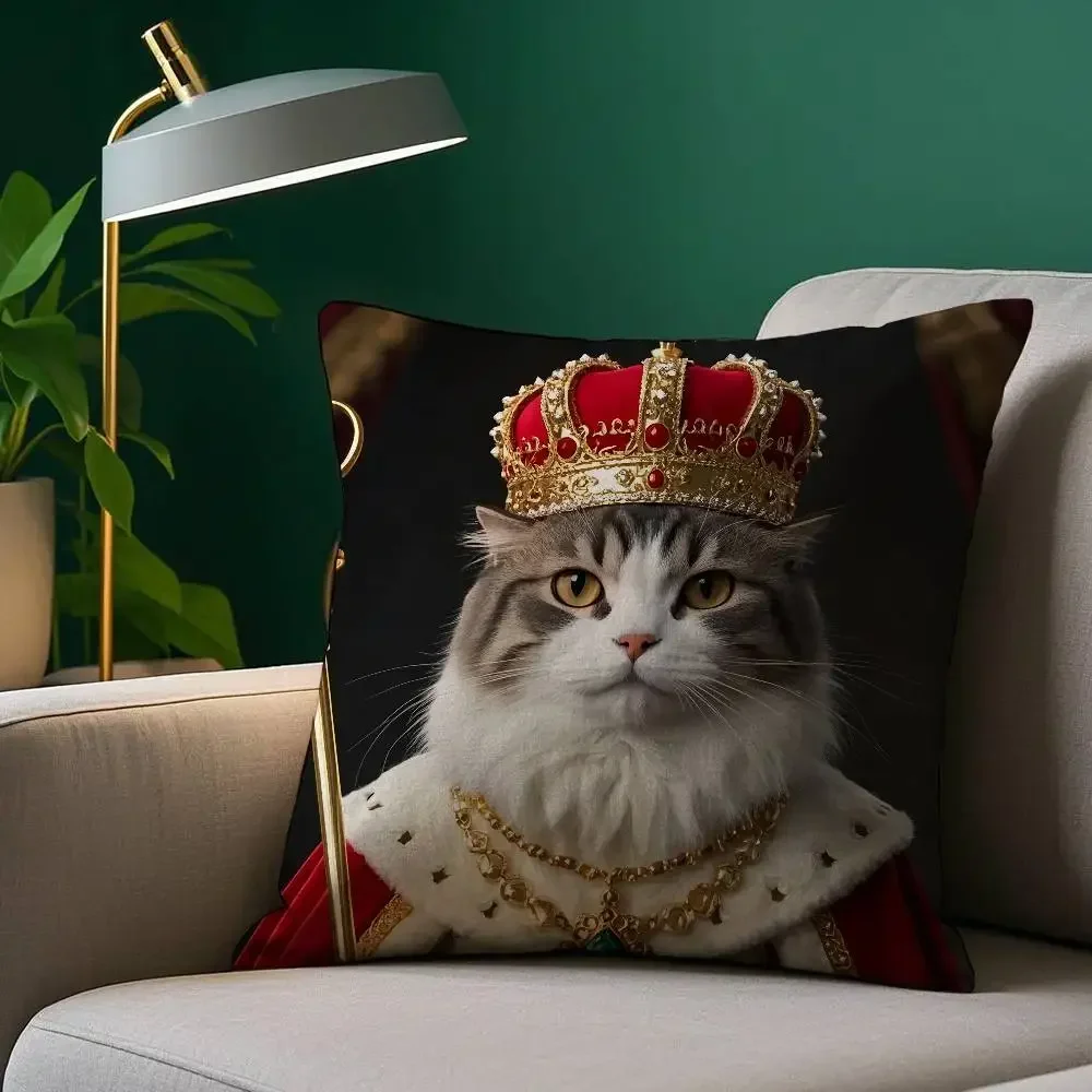 Renaissance Royal Persian cat Pillow Case Plush Fabric Soft Pillowcase Double Sided Print Sofa Cushion Cover Throw