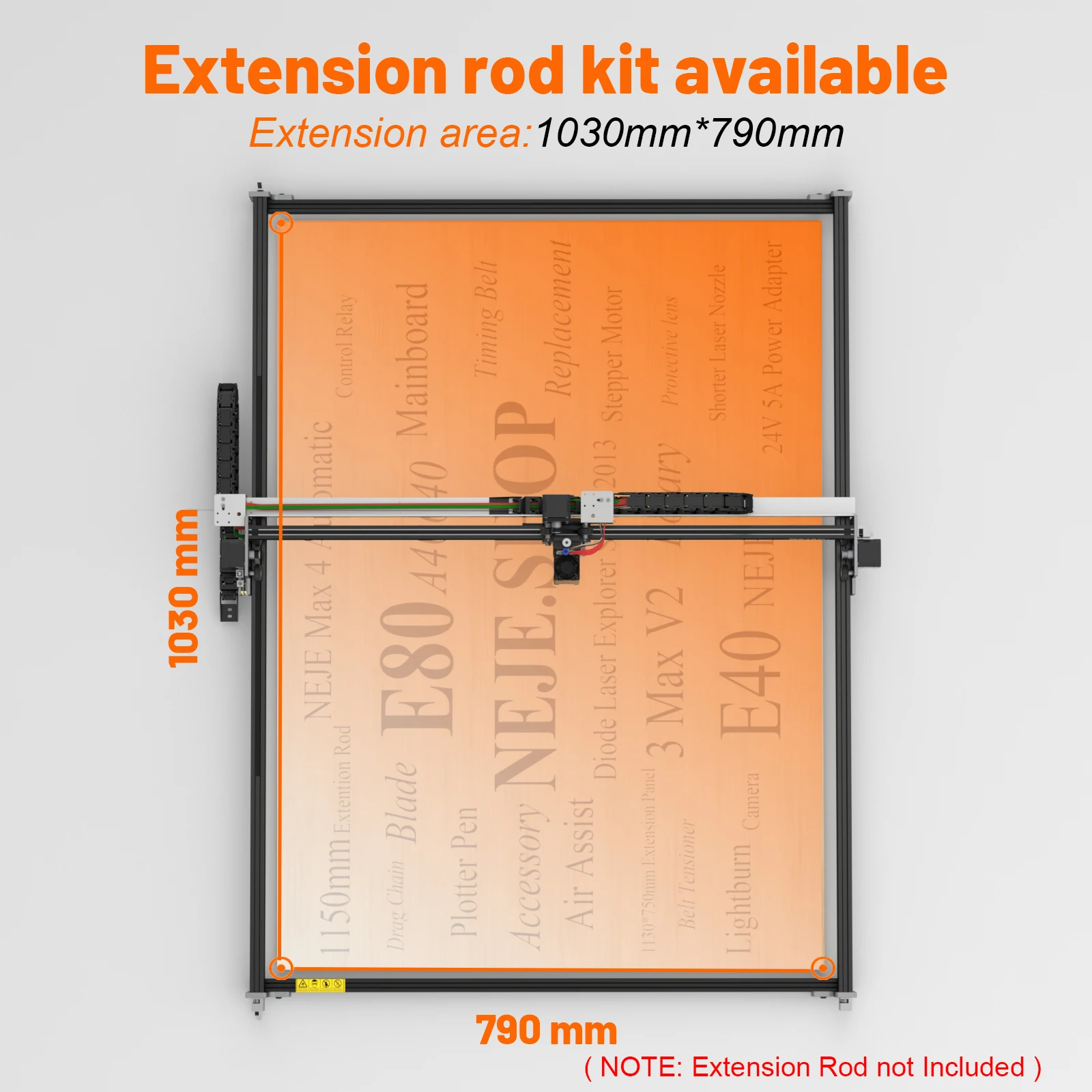 Riel de perfil de aluminio negro de 1150MM para NEJE MAX 4 y NEJE 3 MAX V2, grabador láser/cortador, KIT de extensión de Y-AXIS