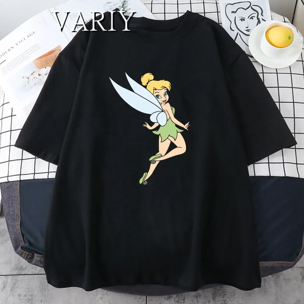 Women\'s Tinkerbell Graphic T-shirt Summer Casual Oversized T-shirt Harajuku Short Sleeve Fashion Streetwear Women Black Top