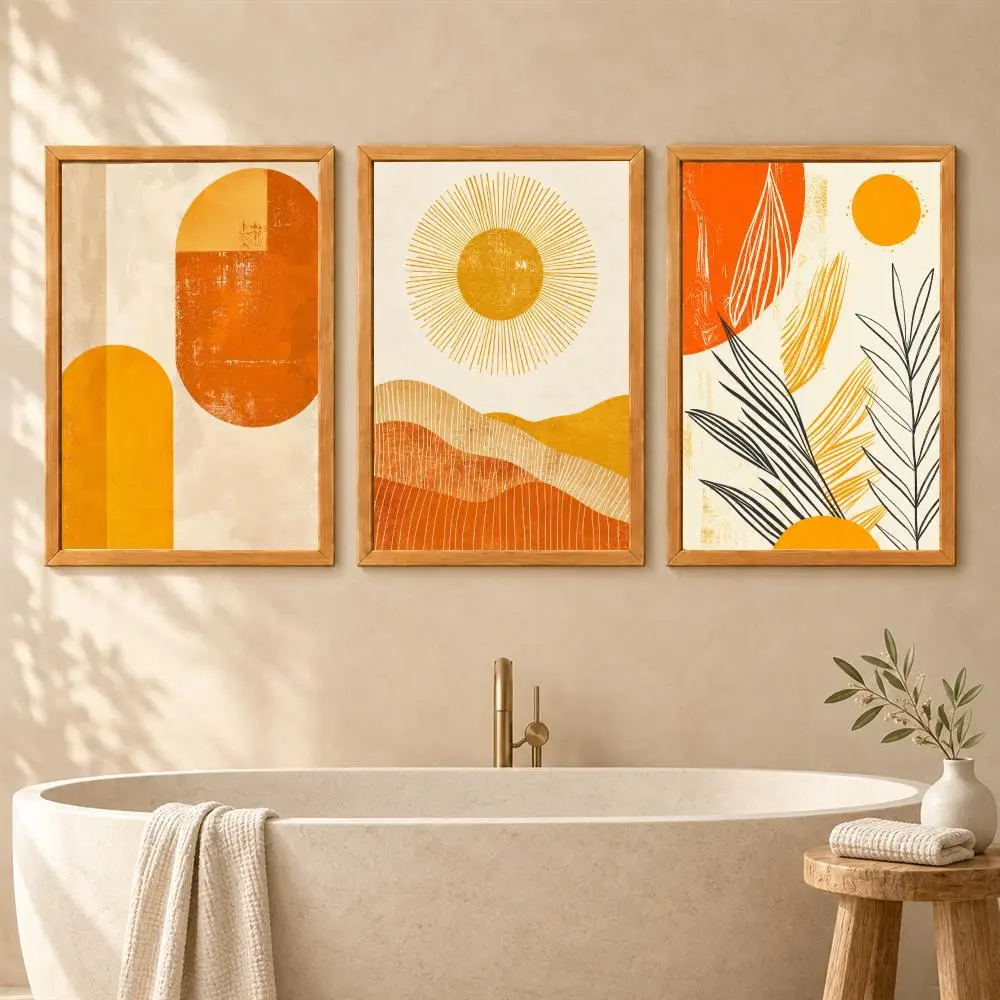 Abstract Yellow Orange Tones Art Painting Calligraphy 3 Pieces Canvas Poster Set Wall Art for Bedroom Living Room Home Decor