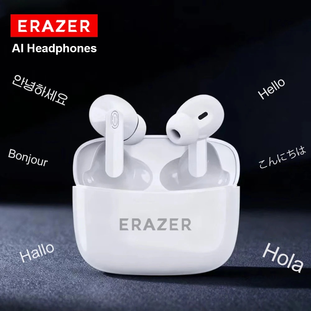 Audífonos ERAZER con Traductor IA en Tiempo Real, Auriculares Inalámbricos Bluetooth con Micrófono, Cancelación de Ruido, para Deportes, Juegos y Música