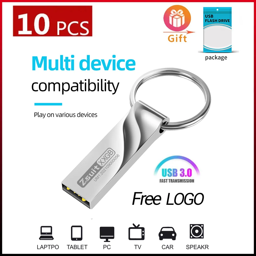 

10pcs/Wholesale USB Flash Drive 64GB Thumb Drives Key Memory Stick 4GB Waterproof Pendrive for Storage Backup Free Logo U Disk