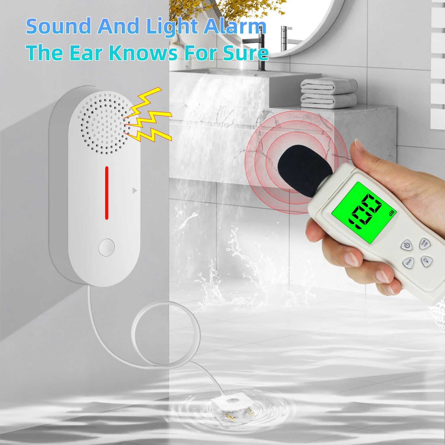 Smart App Control Water Leakage Alarm High Volume Alarm Sound Independent Water Leak Overflow Level Sensor for Home Security